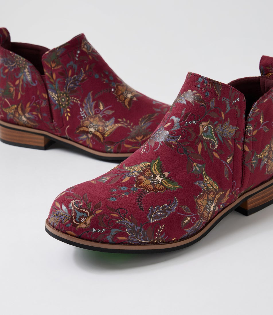 Hattie Wine Print Microsuede Ankle Boots