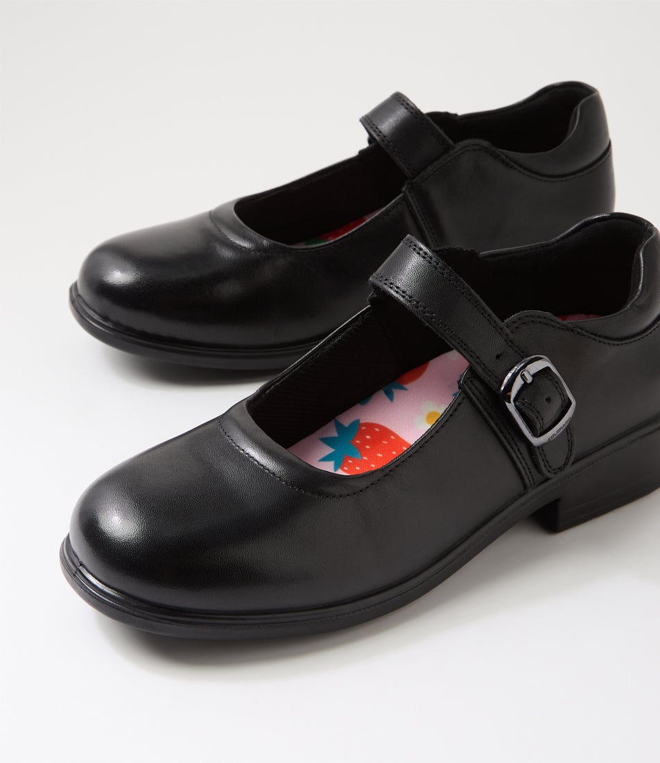 Molly Junior Black Print Leather Flat Shoes