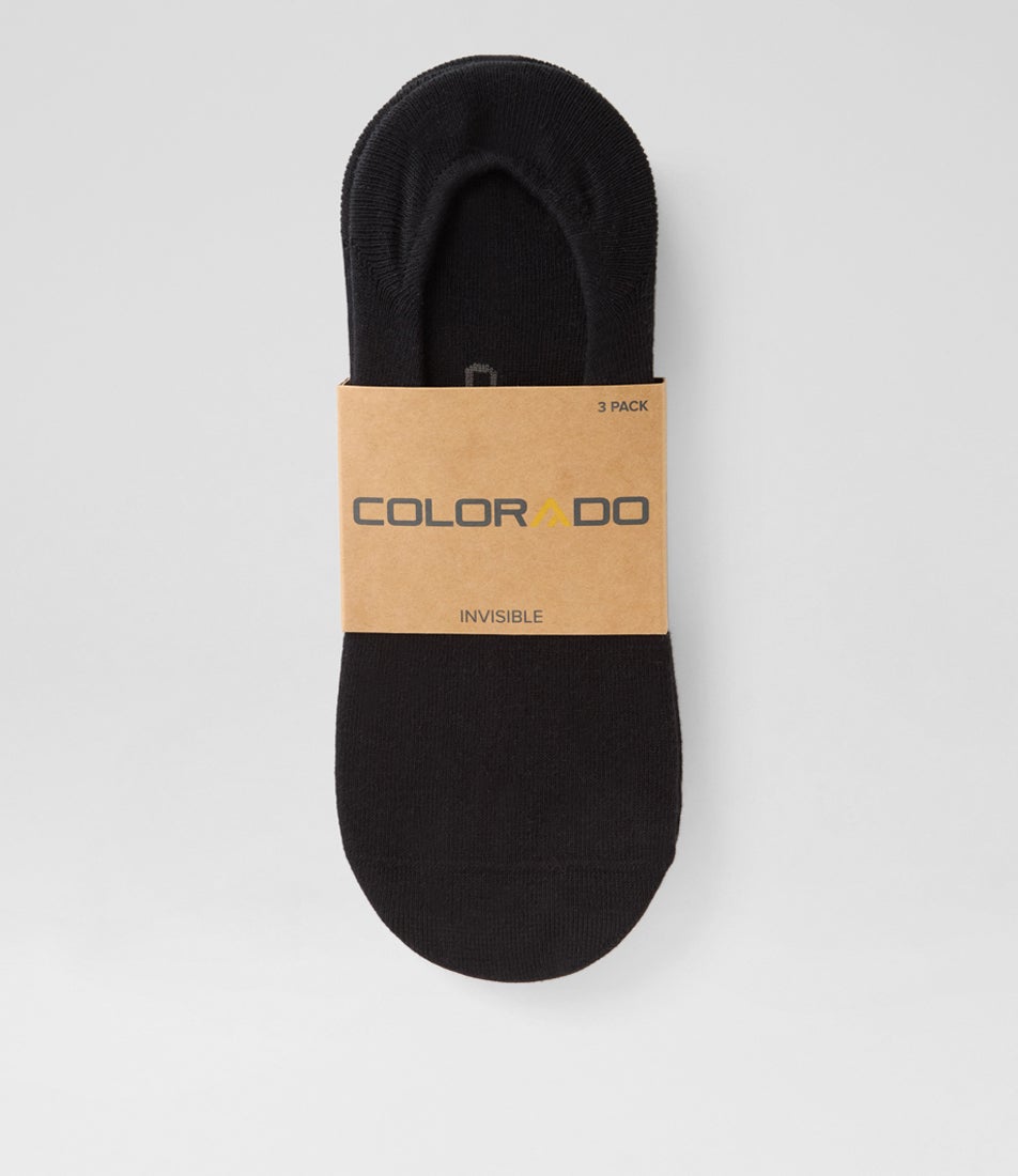 3pk Invisible Plain Black Cotton Socks