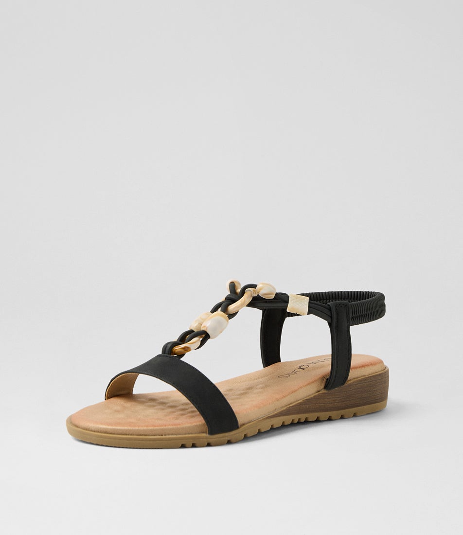 Gogo Black Microsuede Sandals