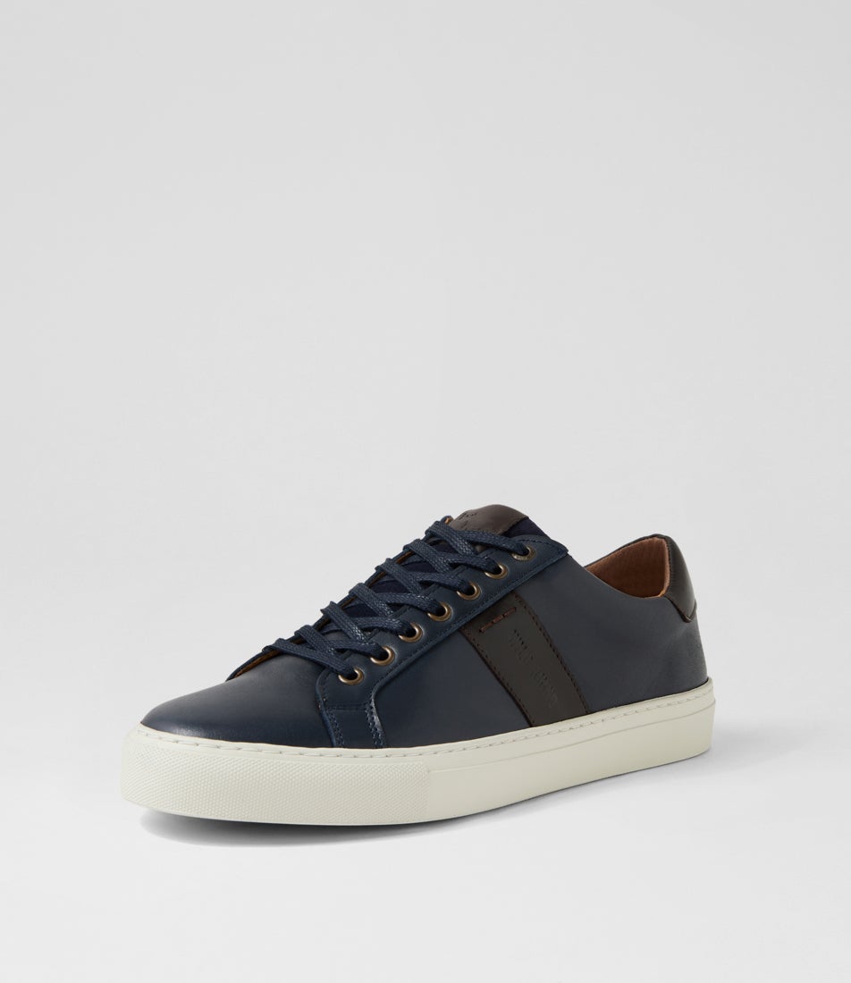 Slide Navy Leather Sneakers