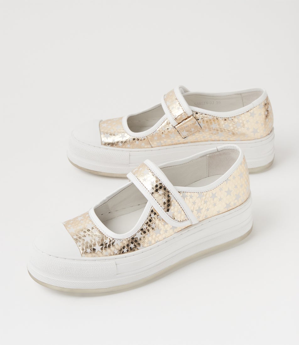 Garlyn Gold White Stars Leather Sneakers