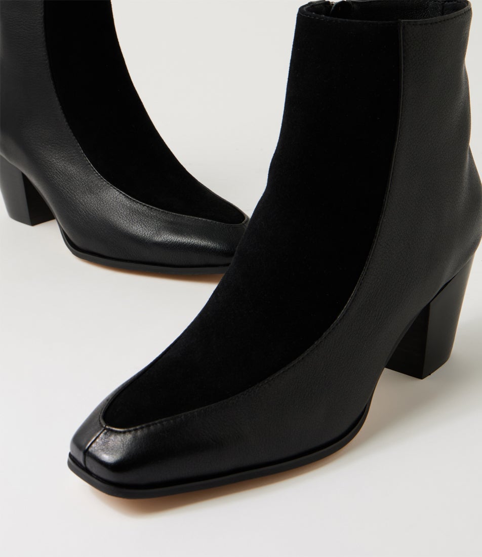 Reddy Black Leather Suede Ankle Boots