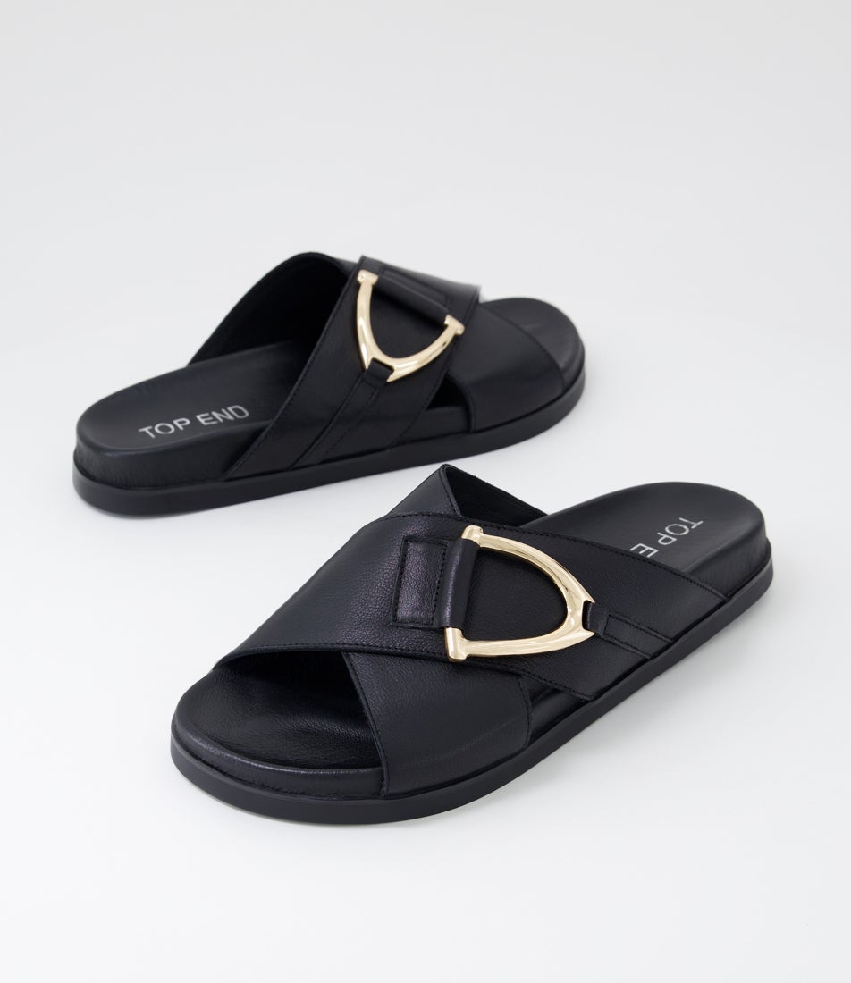 Roule Black Leather Slides