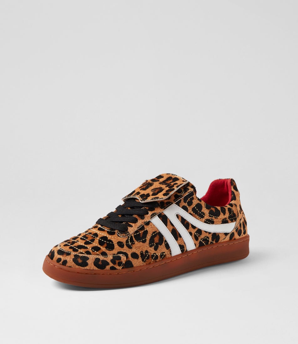 Qallan Leopard White Pony Leather Sneakers