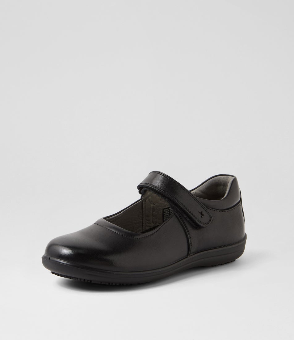 Luna Junior E Black Leather Flat Shoes