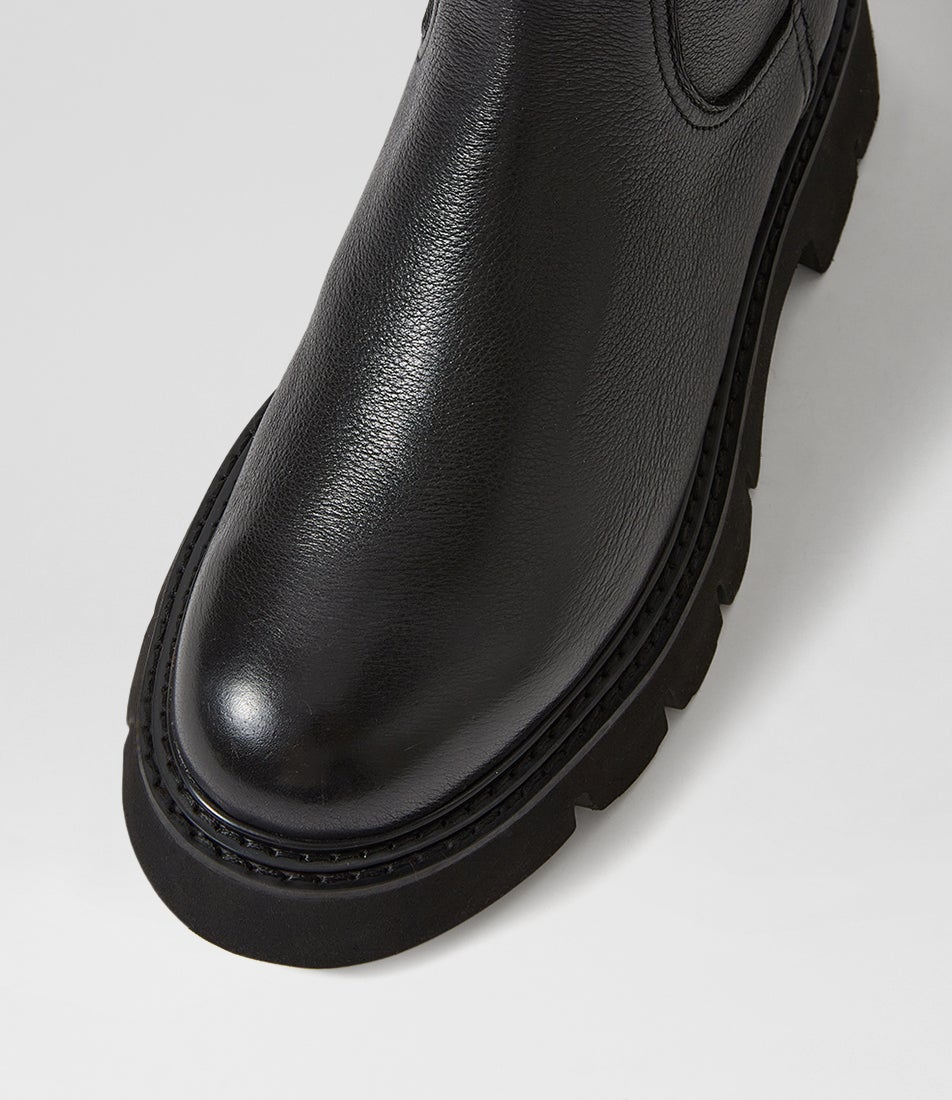Krever Black Leather Knee High Boots