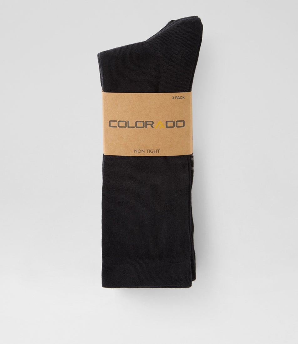 3pk Non Tight Plain Black Cotton Socks