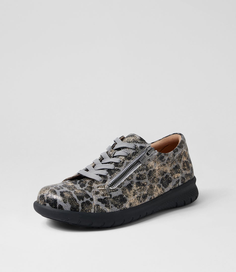 Solar Xf Slate Gold Leopard Leather Sneakers