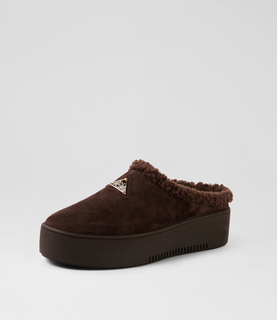 Willkie Choc Suede Fur Slippers