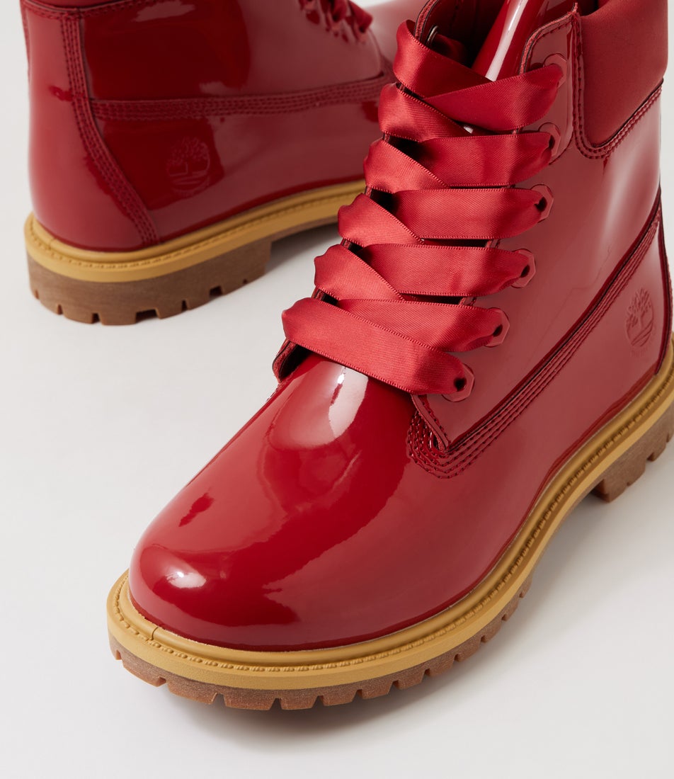 6 Premium Icon Boot Women's Medium Red Patent Leather Lace Up Boots