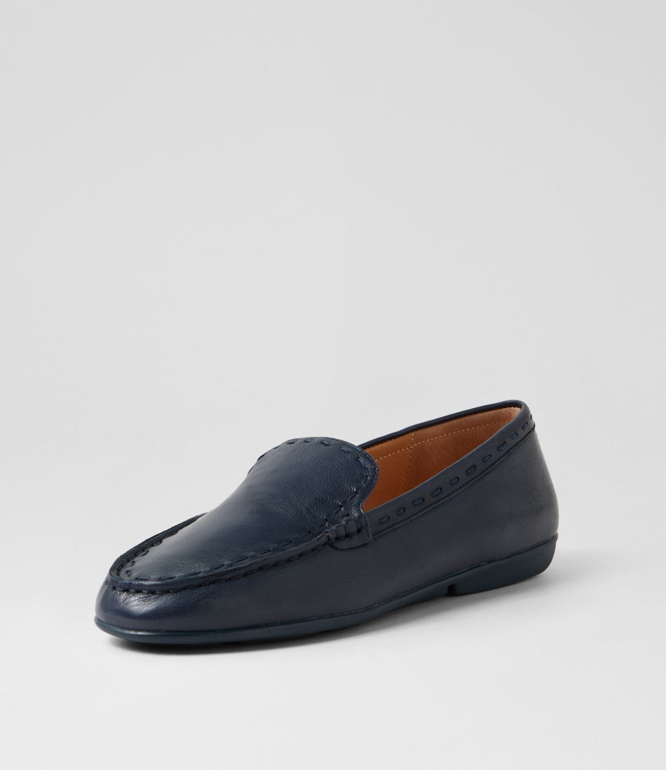 Rana Navy Leather Flat Shoes