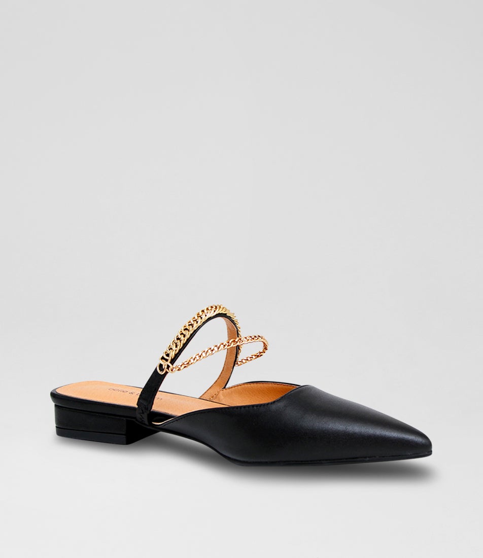 On The Go Black Leather Flat Shoes
