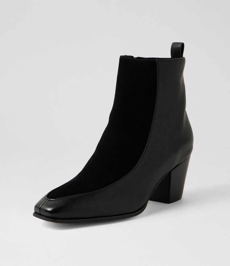 Reddy Black Leather Suede Ankle Boots