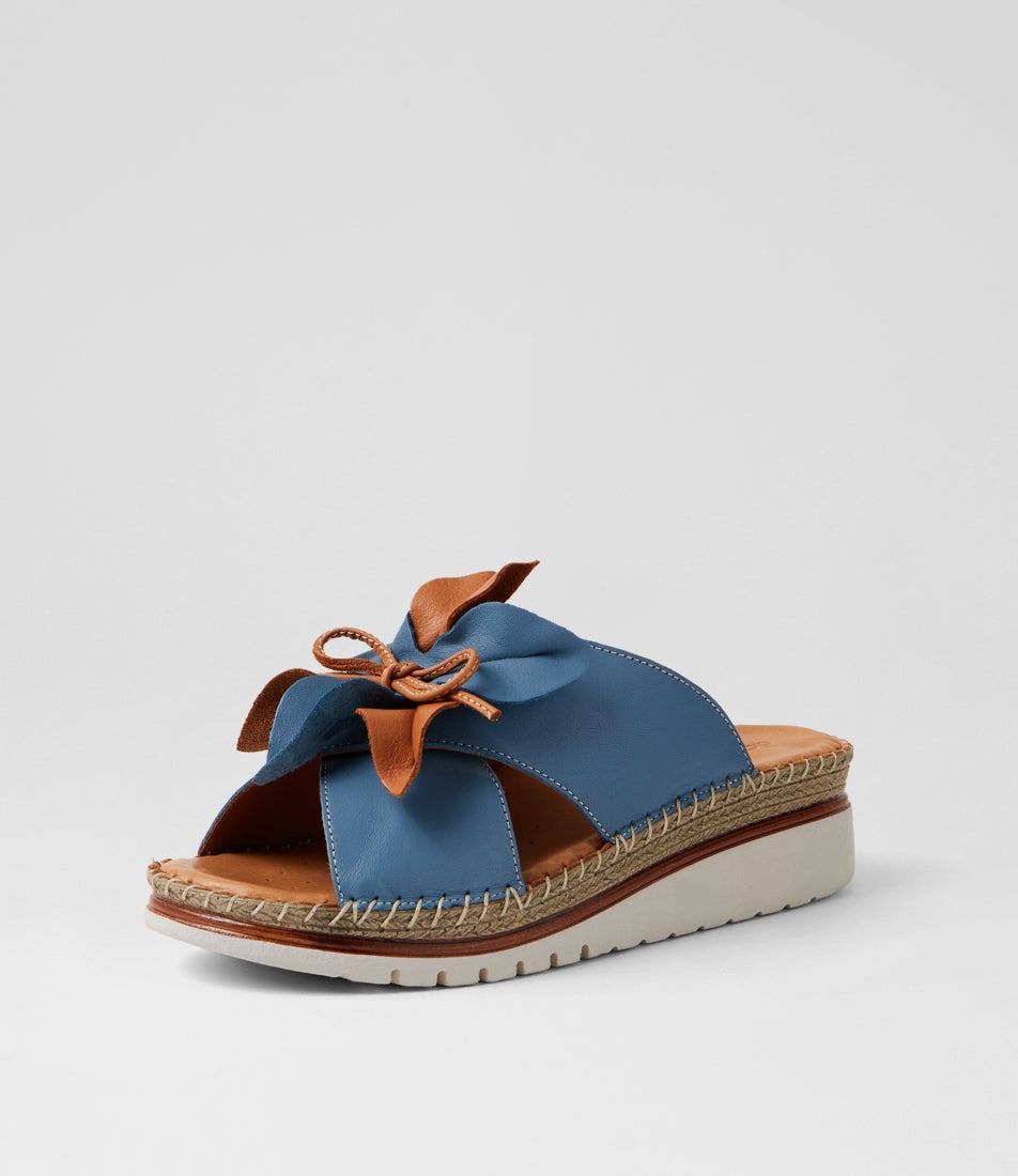 Intreege Denim Tan Leather Sandals
