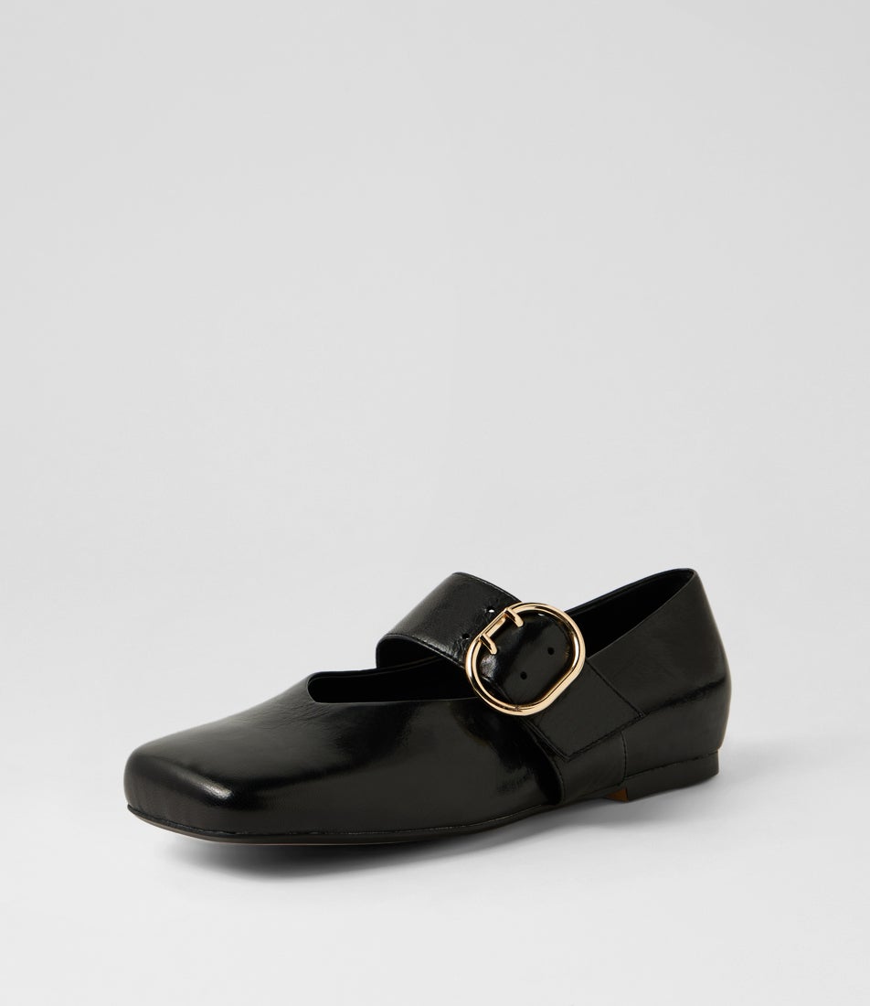 Ankitah Black Polish Leather Flat Shoes