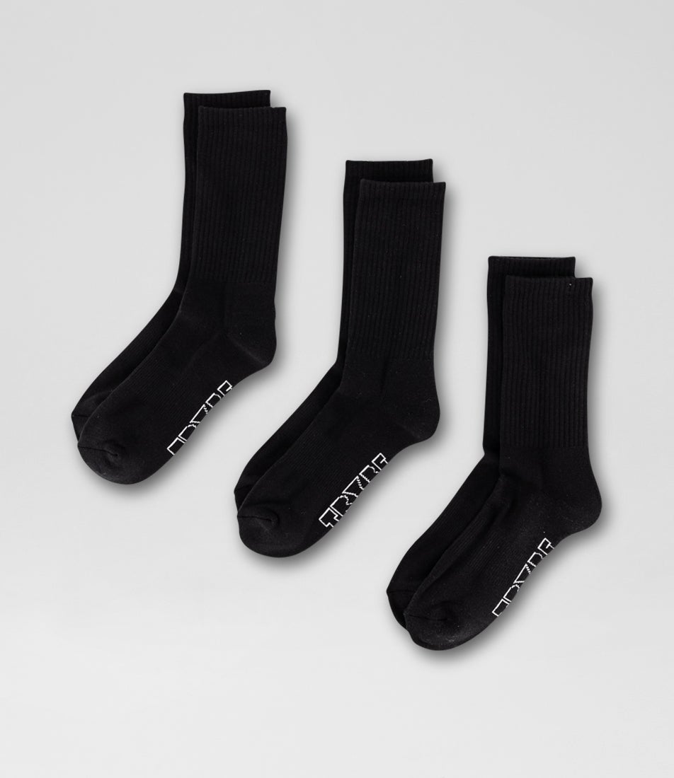 3 Pack Crew Black Cotton Socks