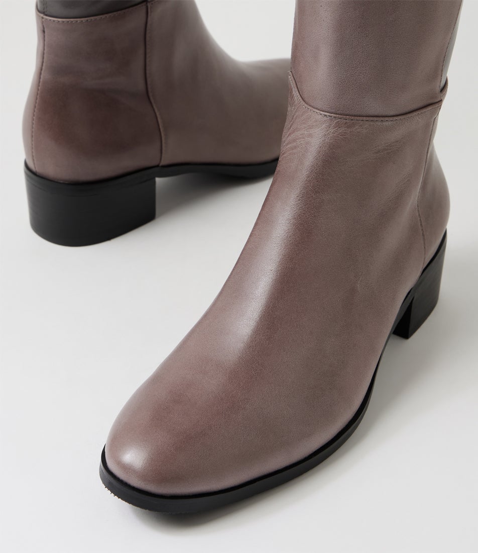 Tetley Charcoal Leather Knee High Boots