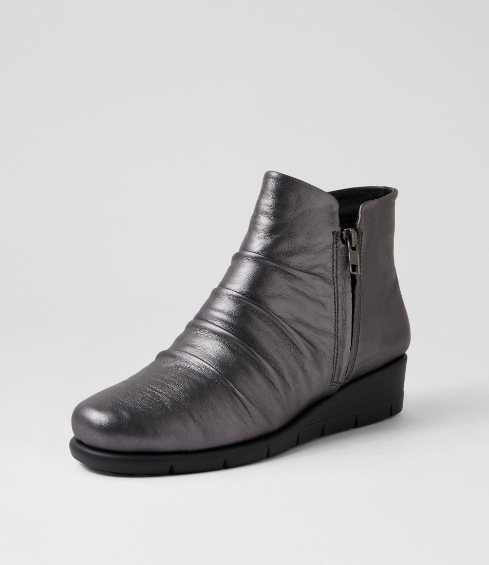 Maxie Gunmetal Leather Ankle Boots