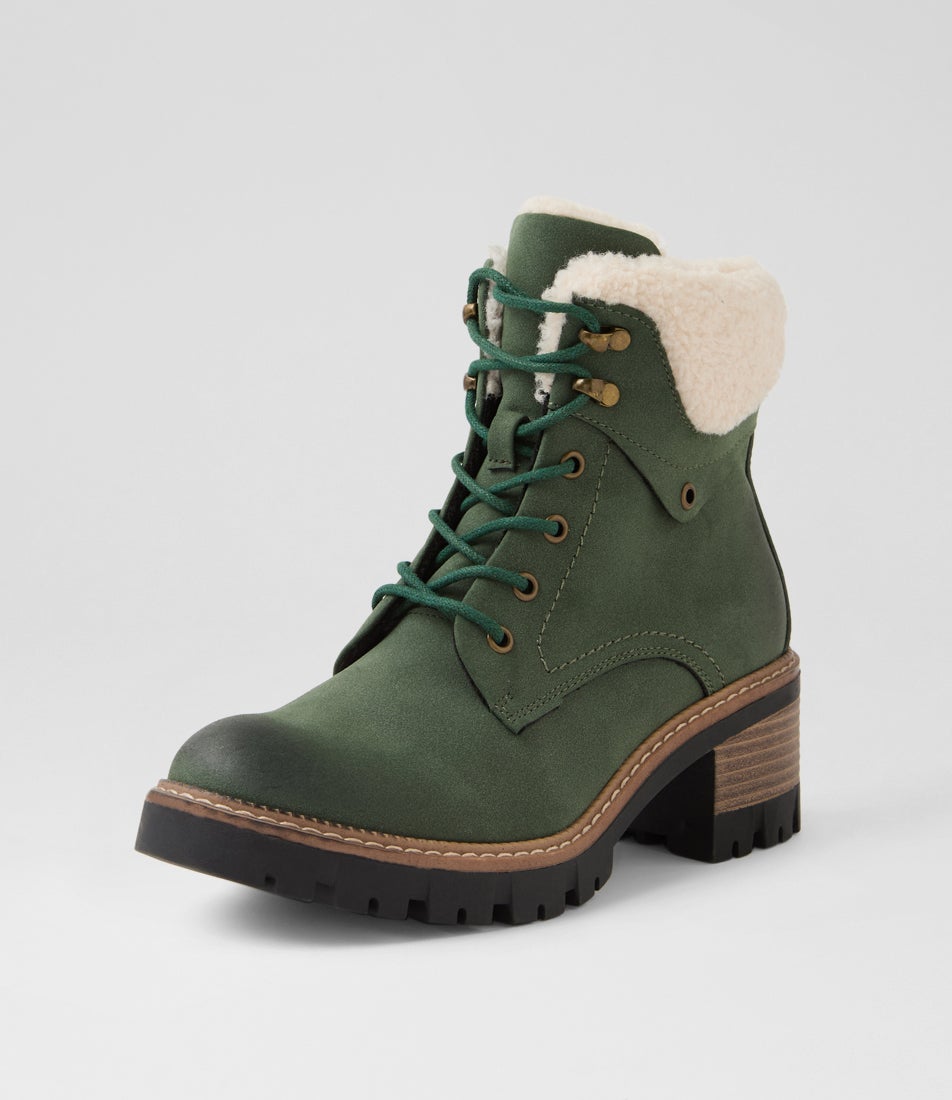 Gaspish Dark Green Nubuck Pu Ankle Boots