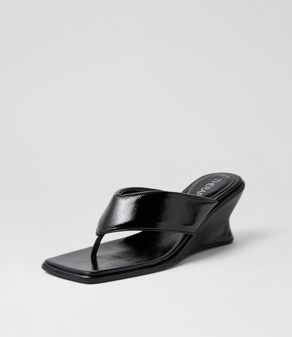 Lennox Black Crinkle Patent Pu Sandals