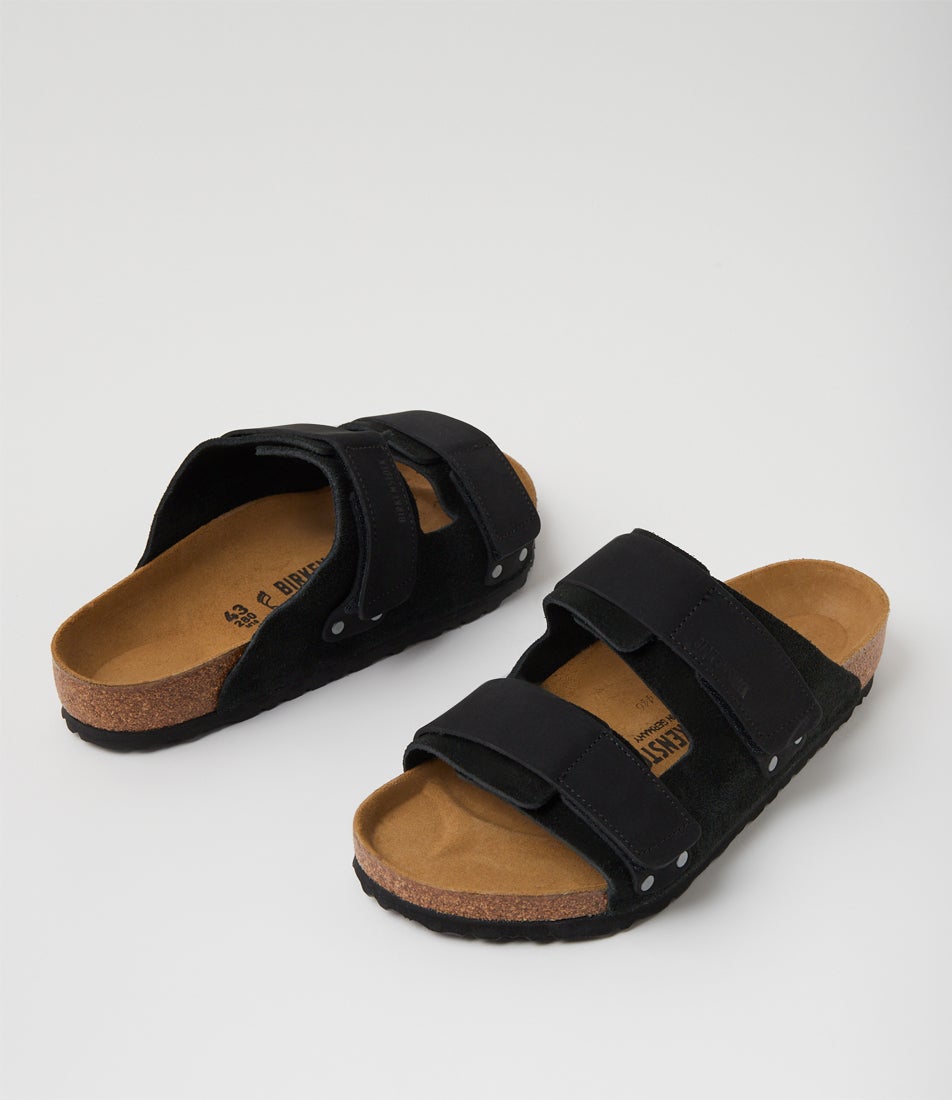 Uji Mens Black Suede Nubuck Slides