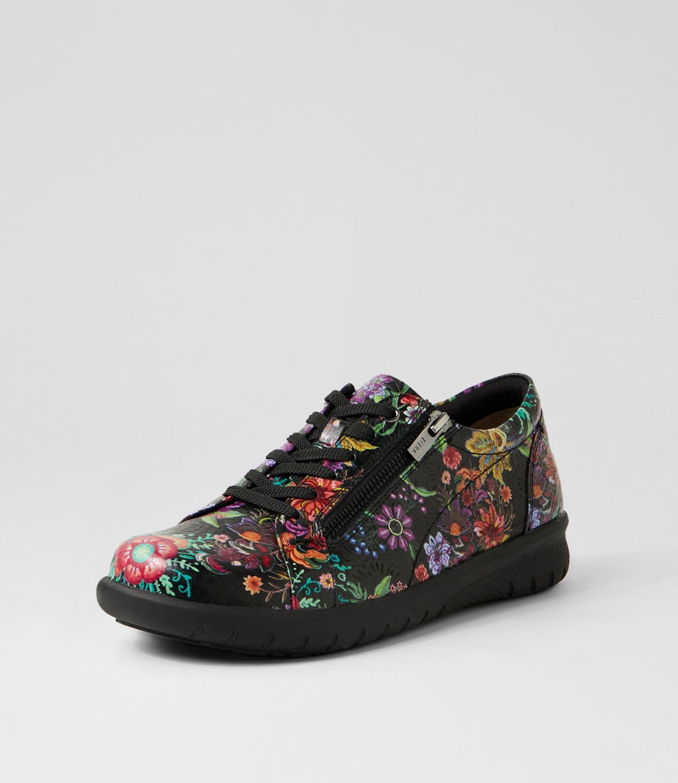Solar Xf Black Floral Embossed Leather Sneakers