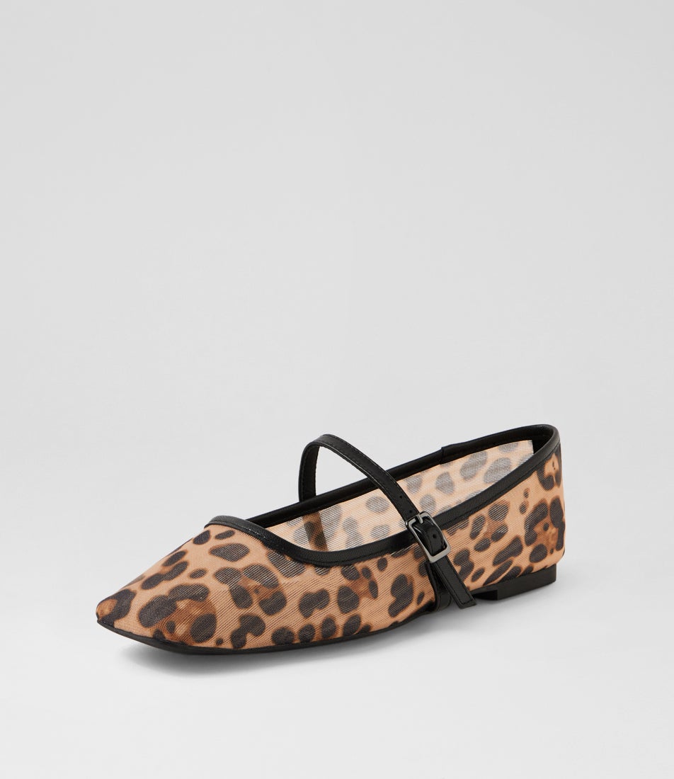 Tokenas Choc Leopard Mesh Leather Flat Shoes