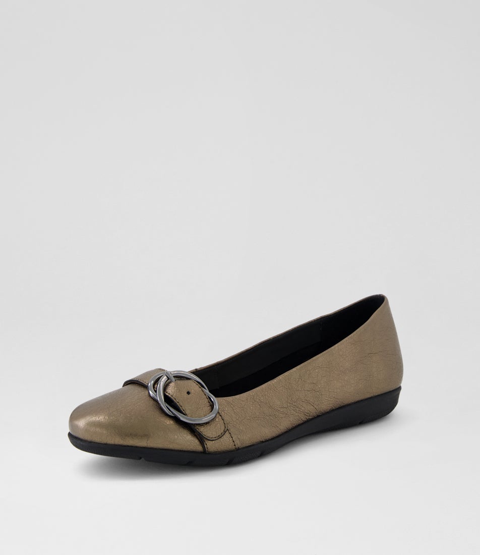 Harper Pewter Texture Metallic Leather Flat Shoes