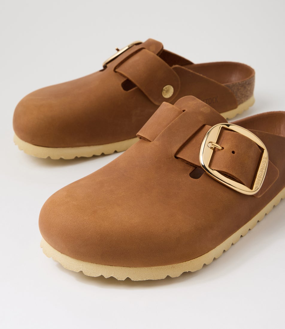 Boston Big Buckle Cognac Oiled Leather Flat Shoes