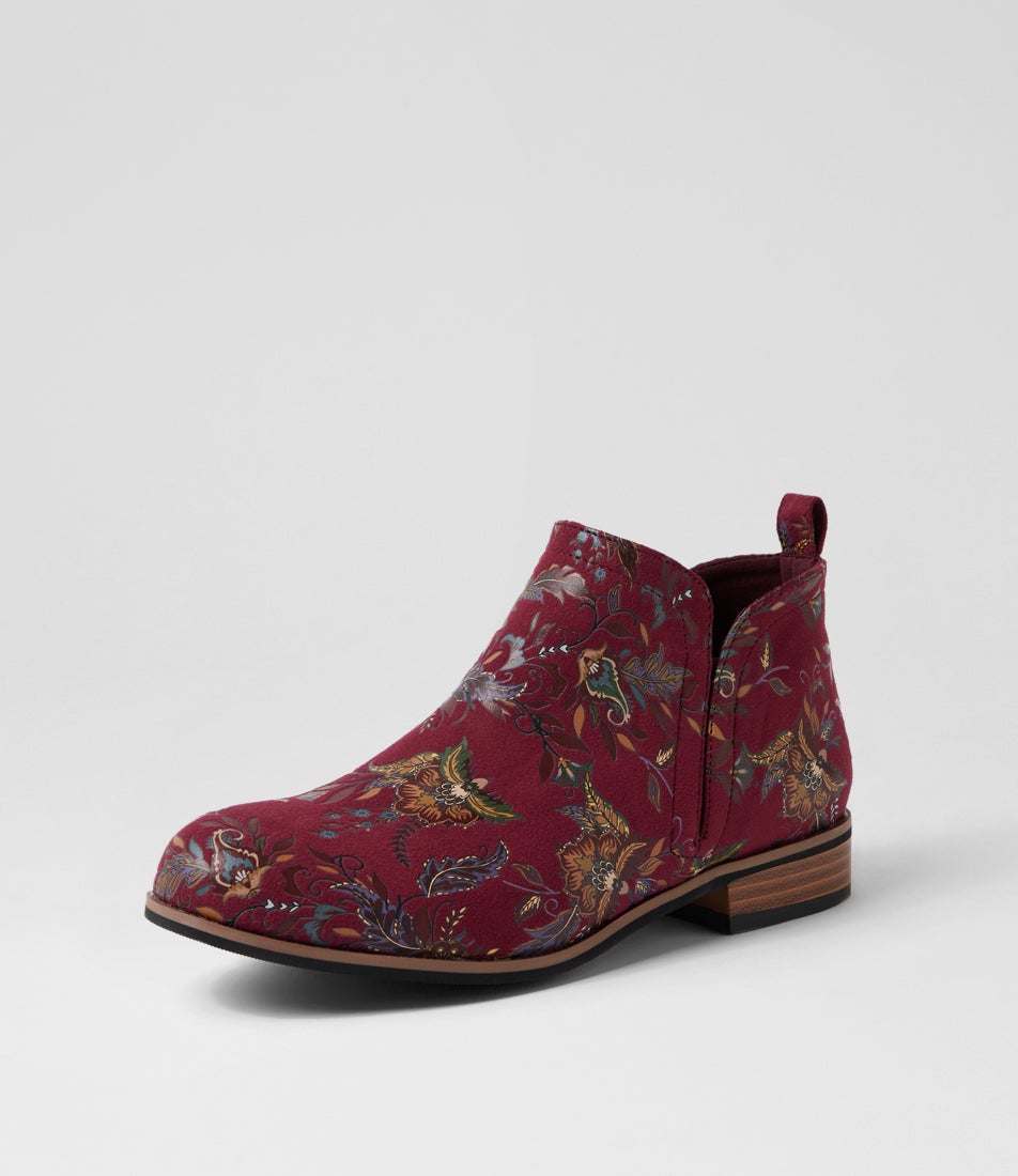 Hattie Wine Print Microsuede Ankle Boots