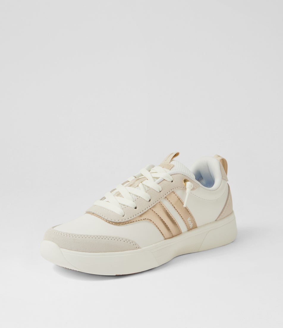 Blisswalk Ubal Snow White Oatmeal Gold Leather Suede Sneakers