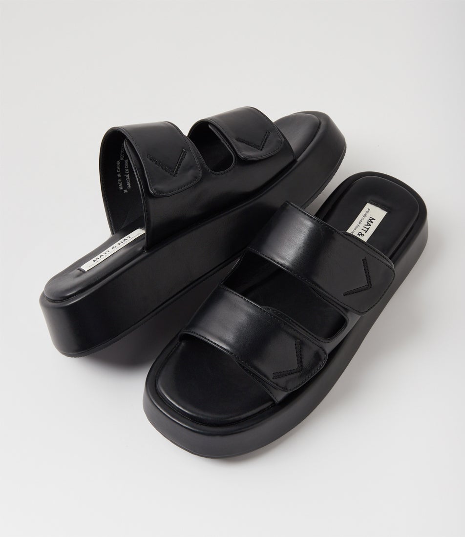 Emie Black Pu Slides