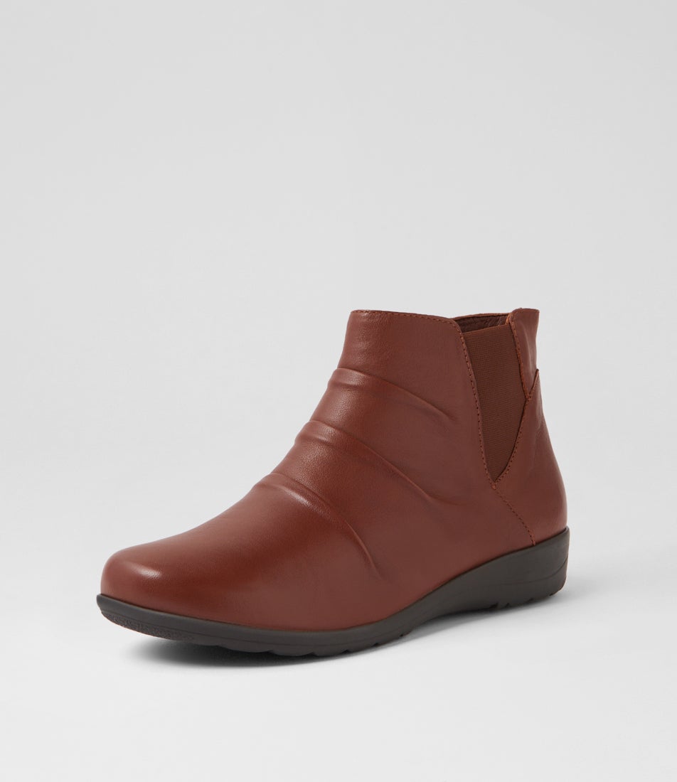 Panka Cognac Leather Elastic Ankle Boots