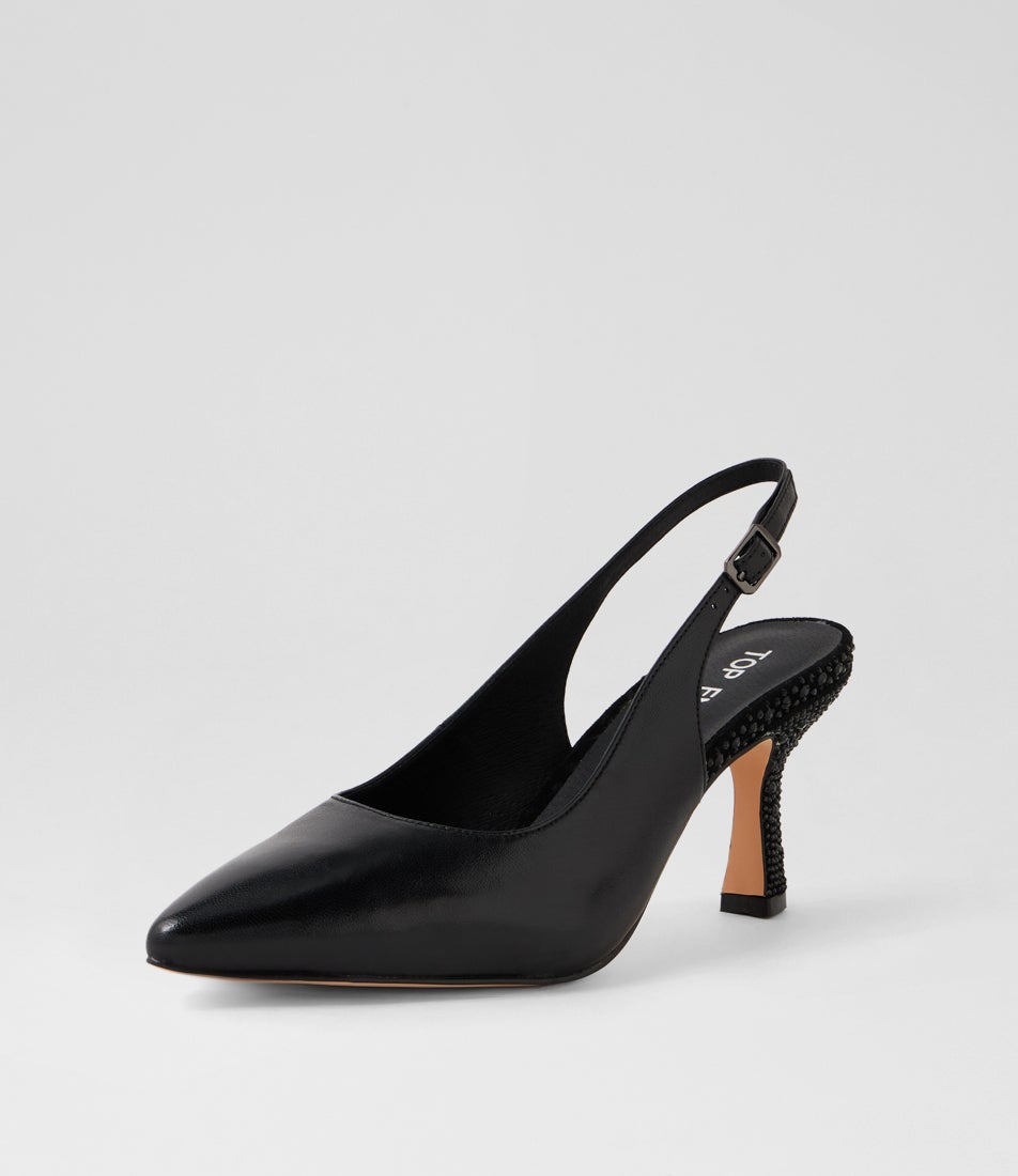 Lindsie Black Leather Jewels Heels Lindsie Black Leather Jewels Heels