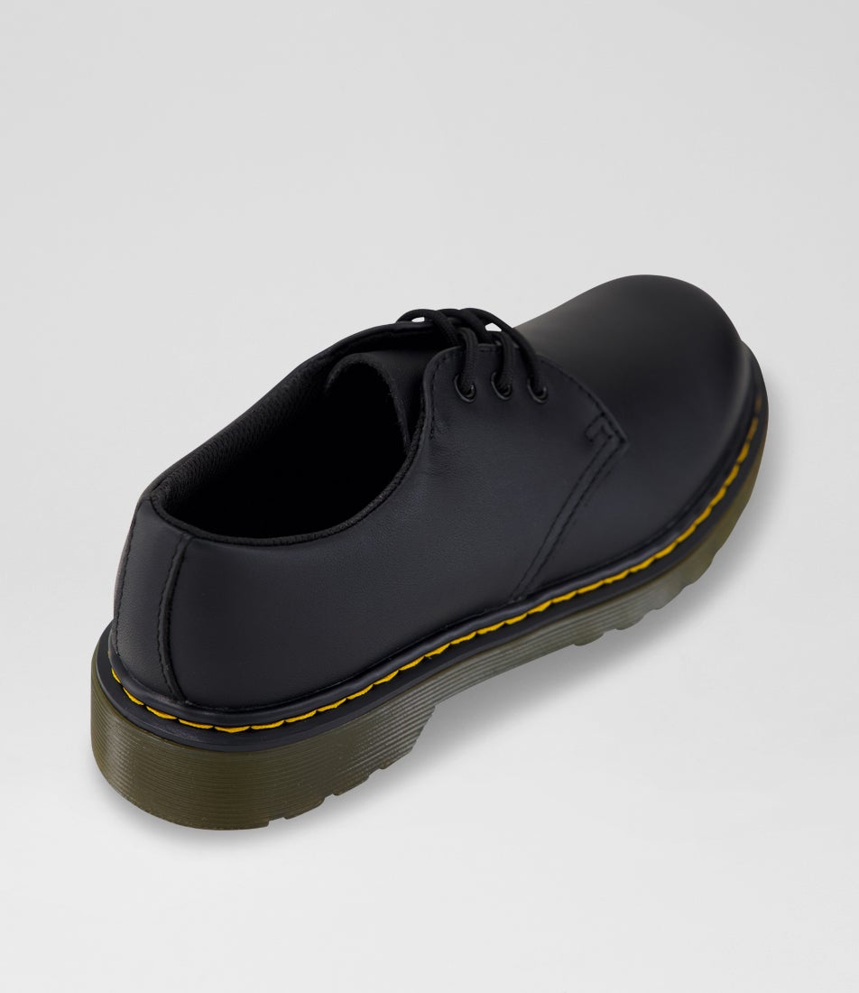 1461 Junior Black Leather Lace Up Flats