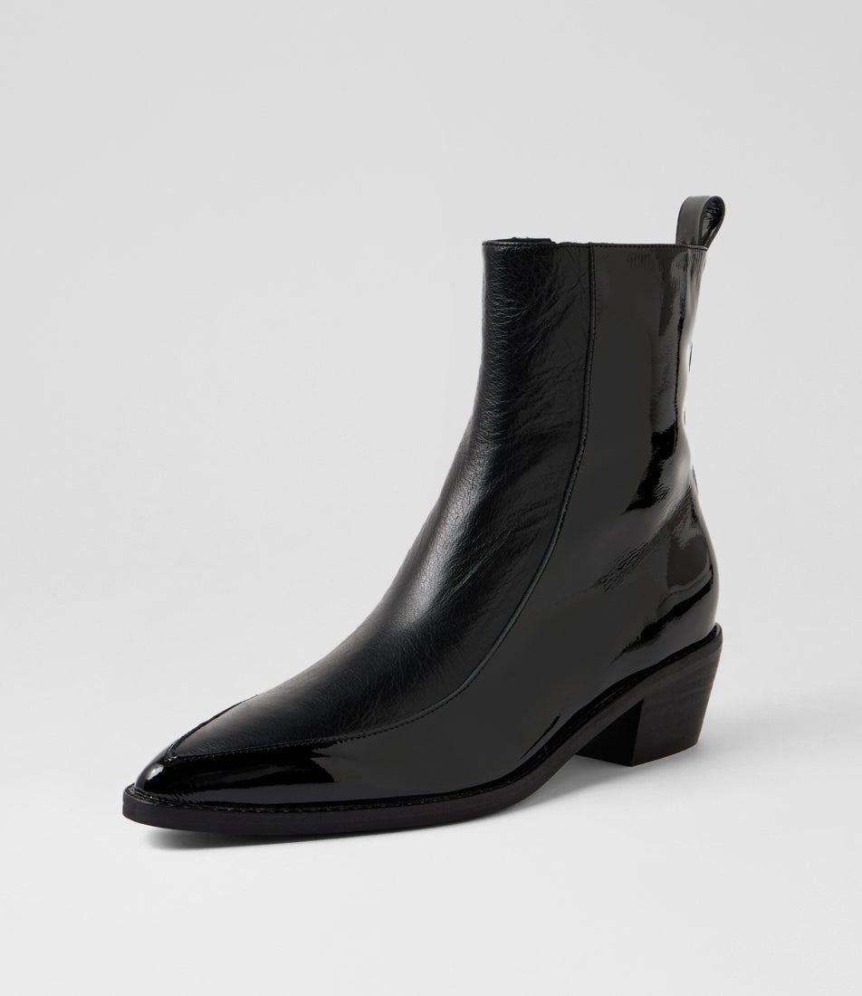 Dentan Black Patent Leather Ankle Boots