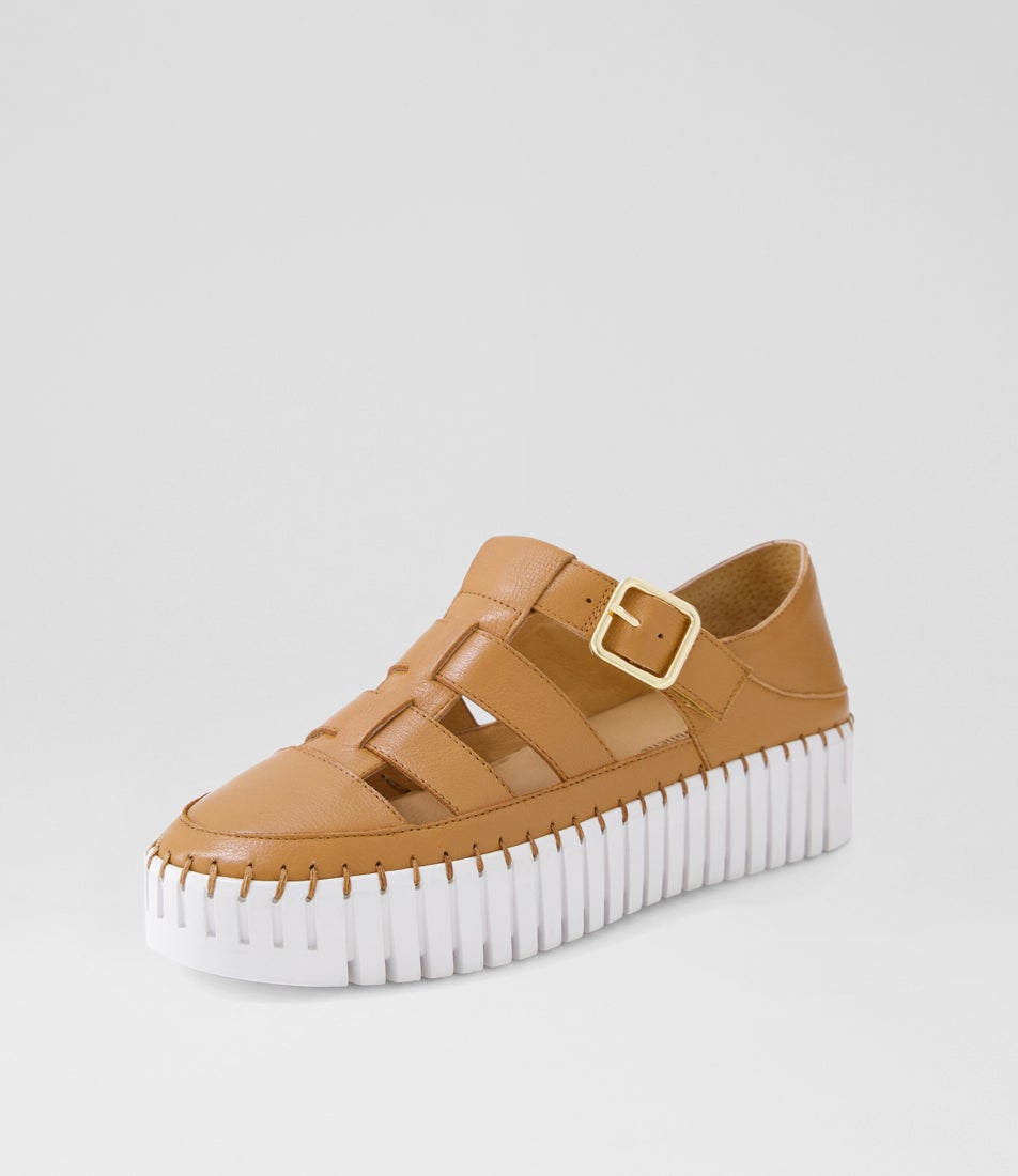 Baytown Dark Tan White Leather Flat Shoes
