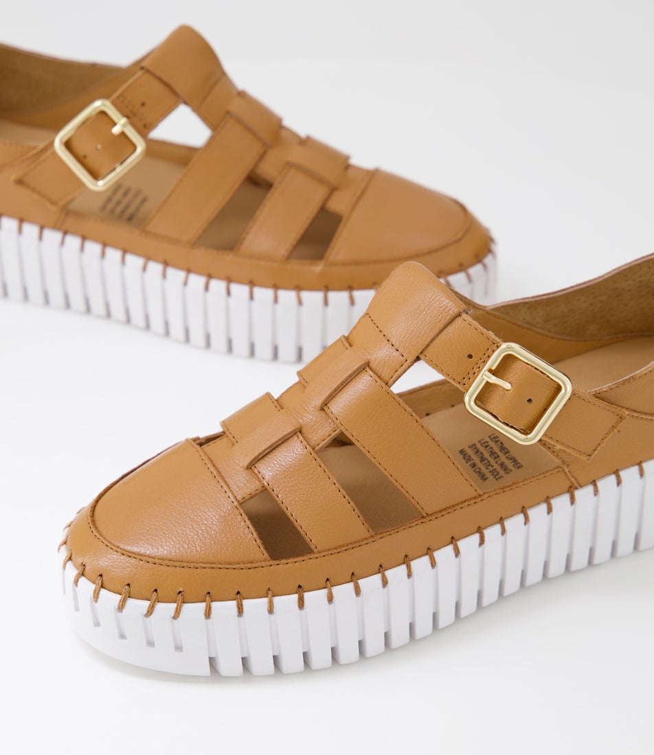 Baytown Dark Tan White Leather Flat Shoes