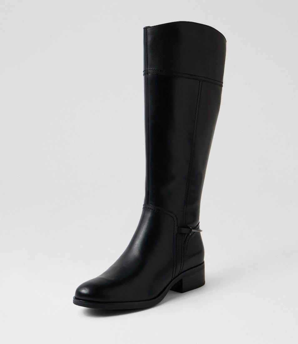 Elevate Black Burnished Leather Knee High Boots Elevate Black Burnished Leather Knee High Boots