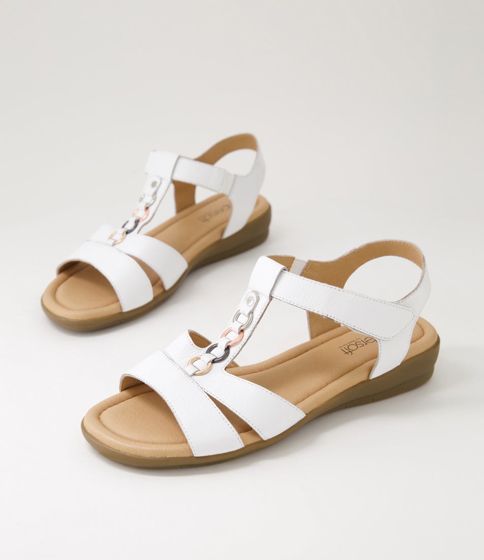 Frankie 2 White Metallic Trim Leather Sandals