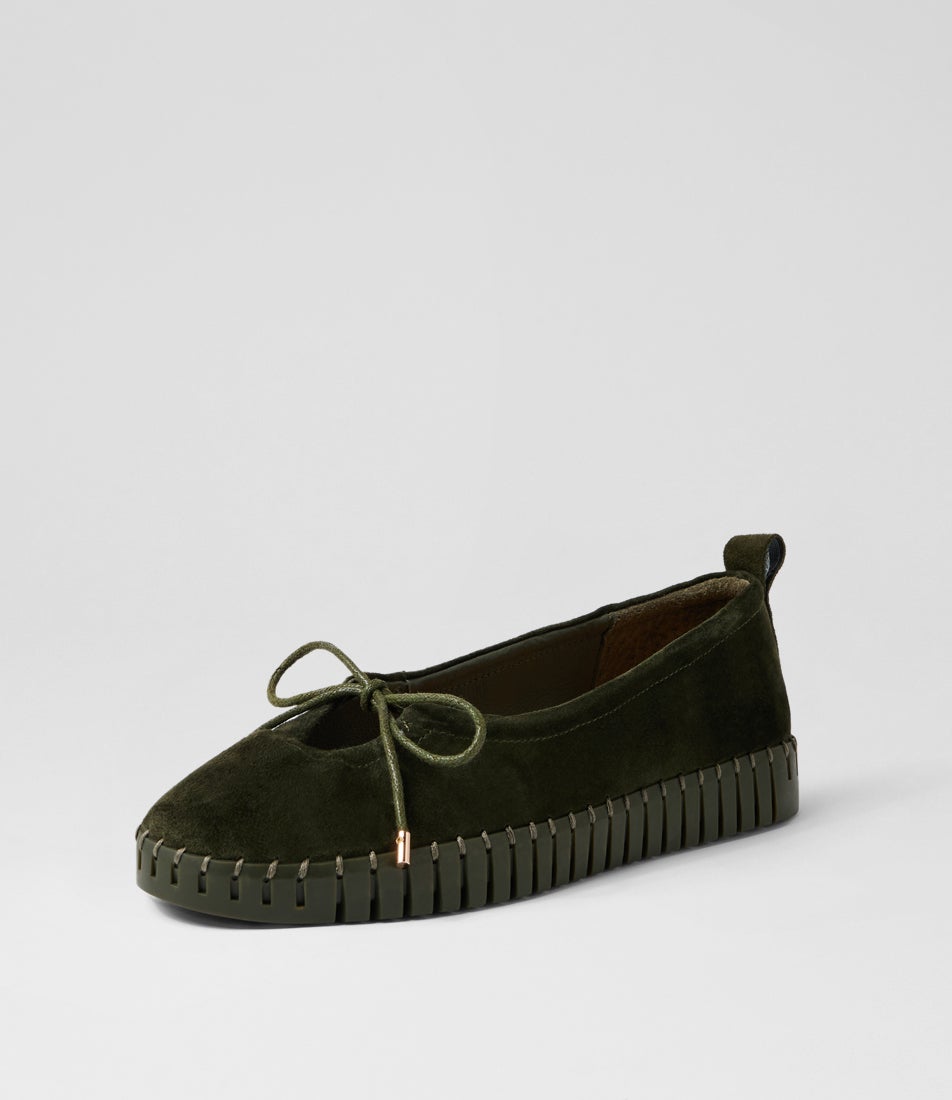 Halimas Olive Suede Ballet Flats