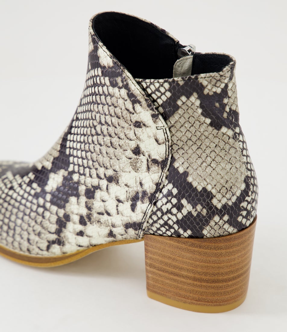 Mousa Black White Snake Leather Ankle Boots