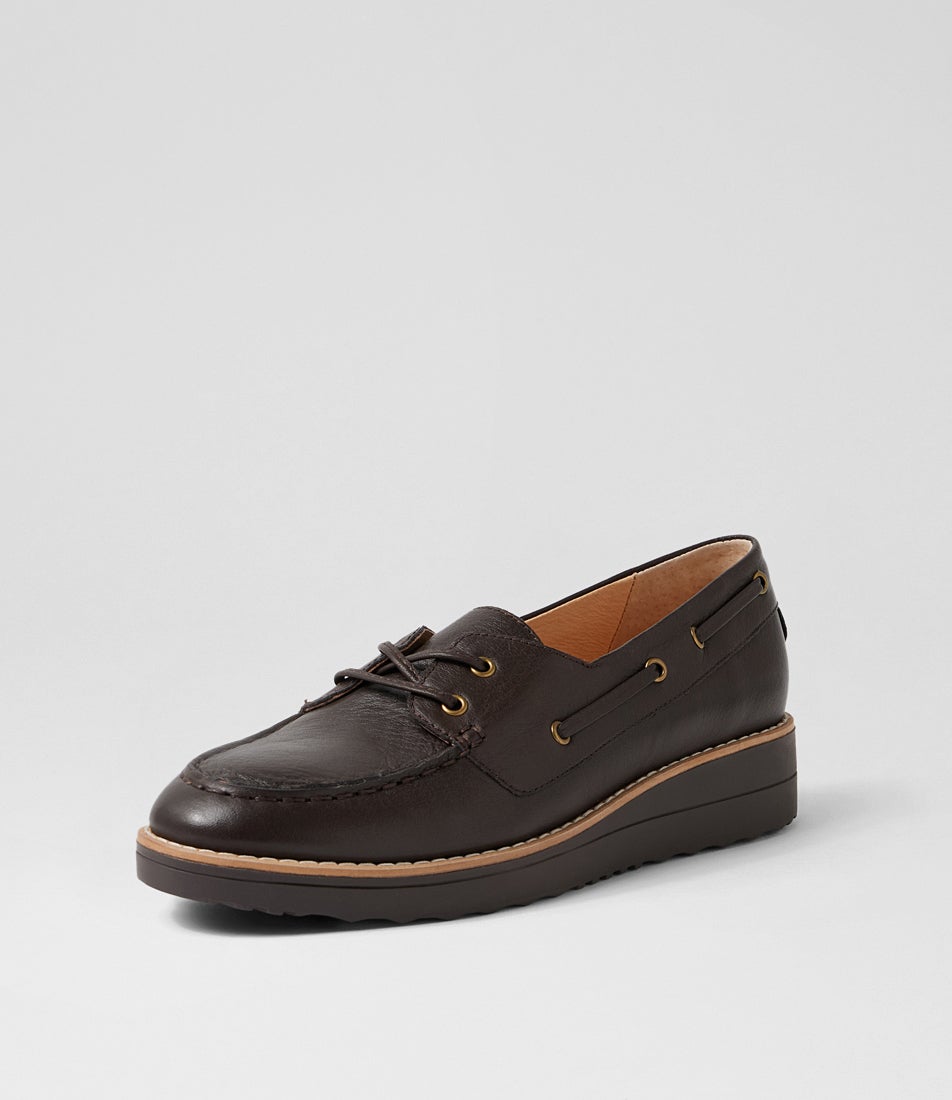 Okies Choc Leather Boat Shoes
