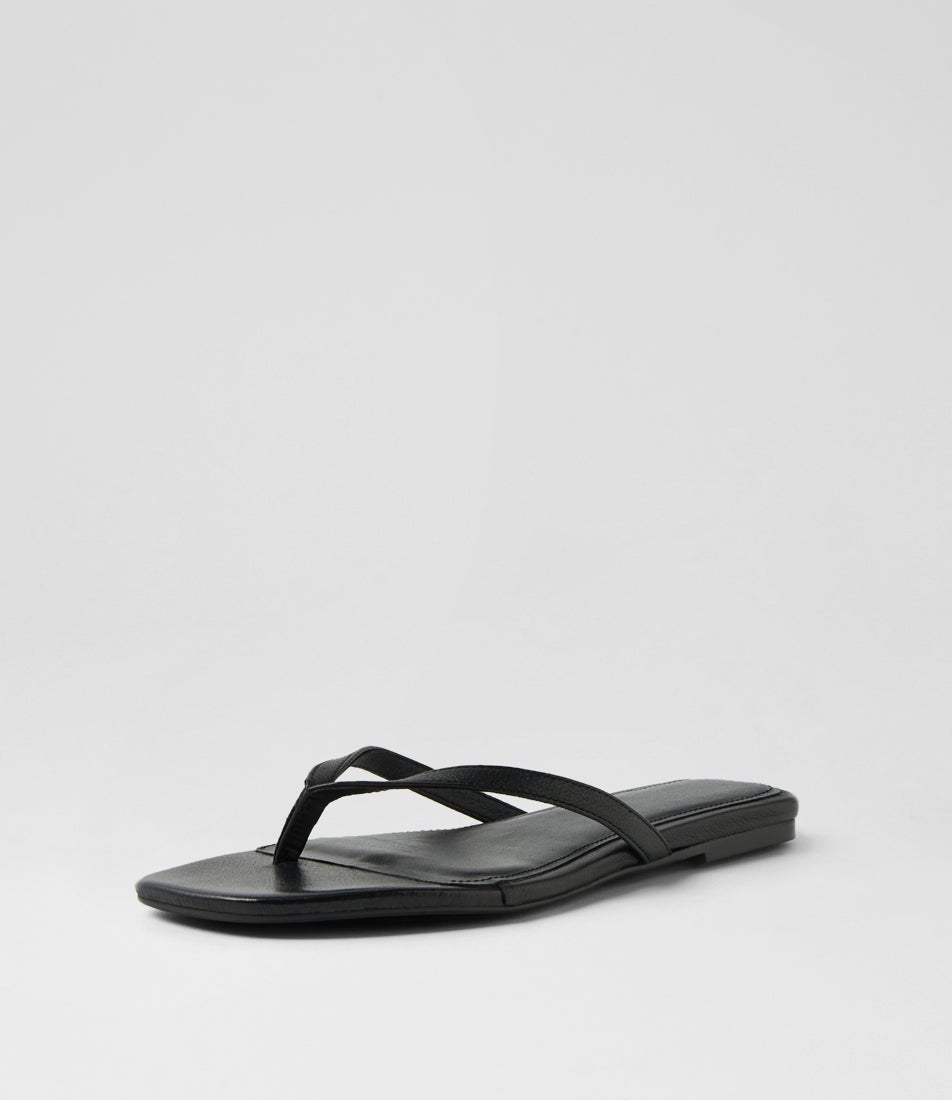 Reille Black Leather Thongs