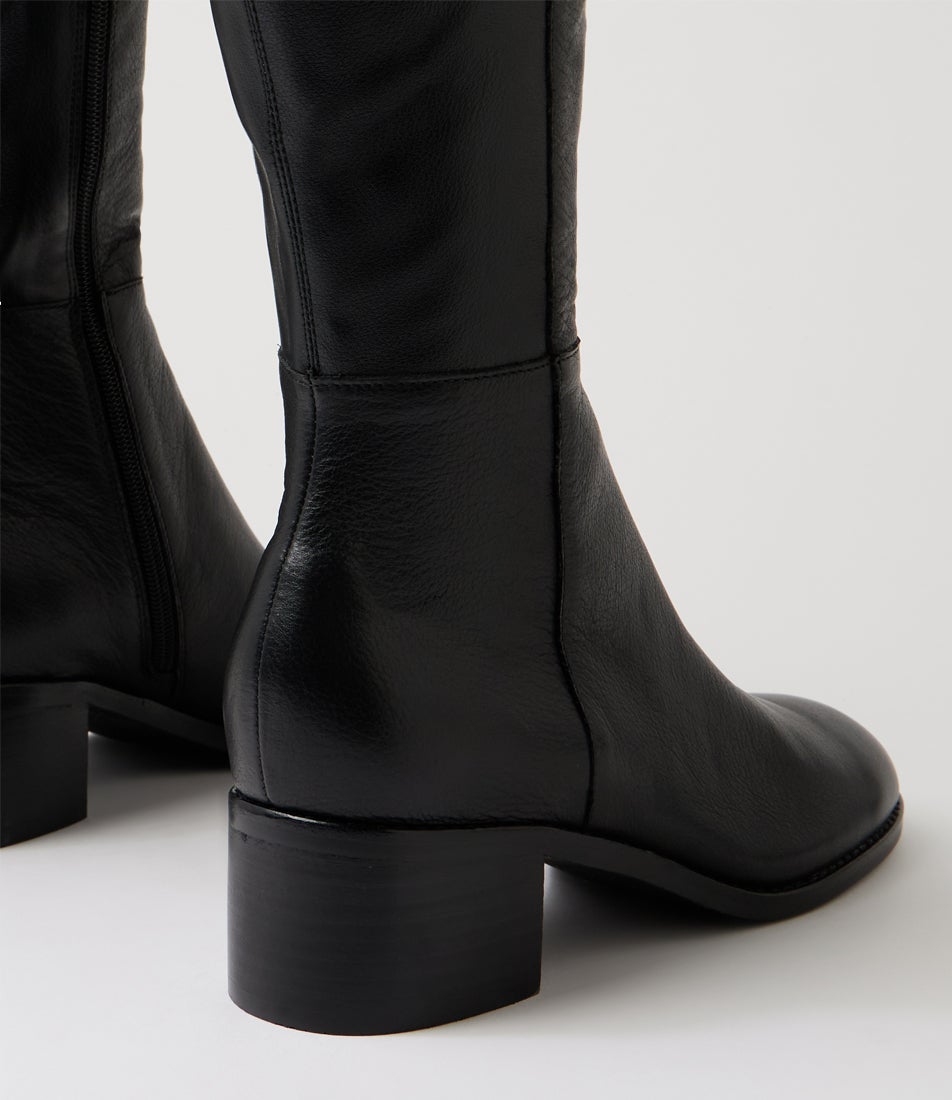 Ronel Black Leather Knee High Boots