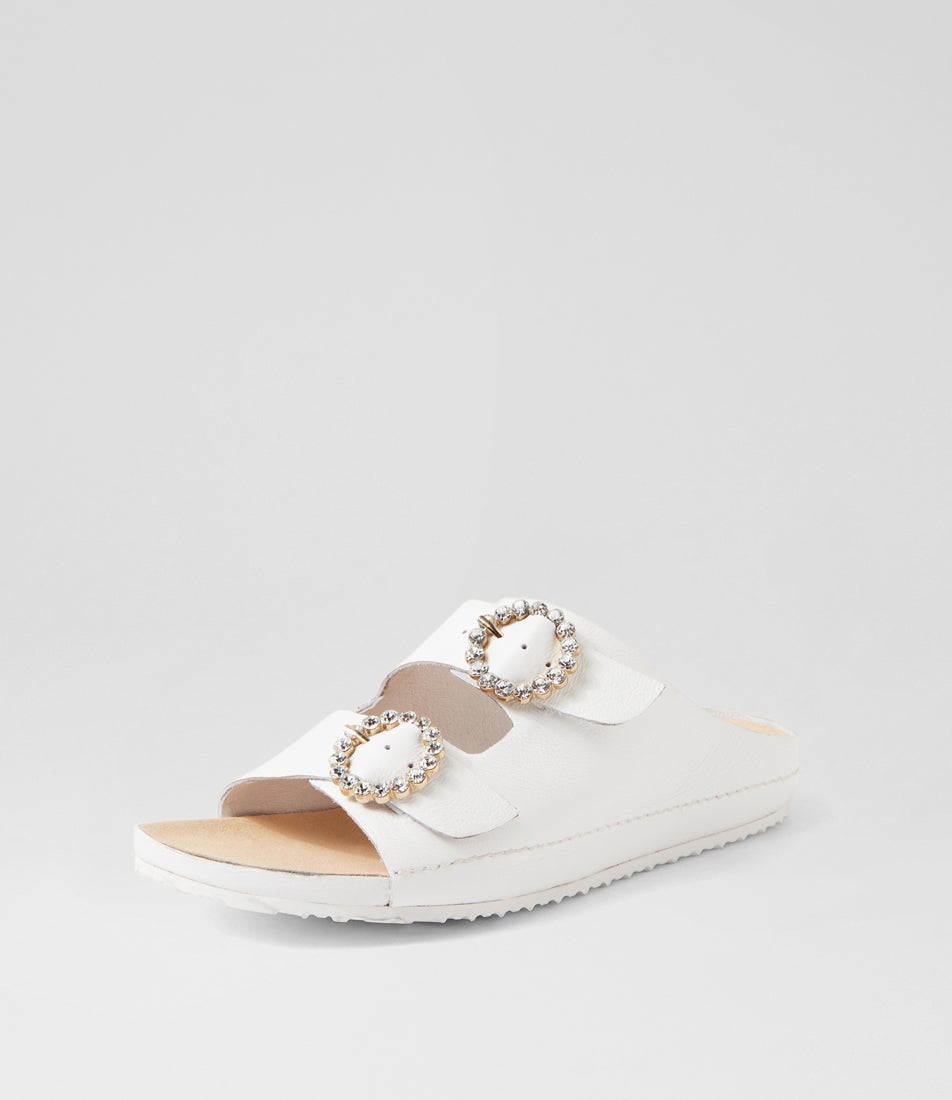 Mitchey Xw White Leather Slides