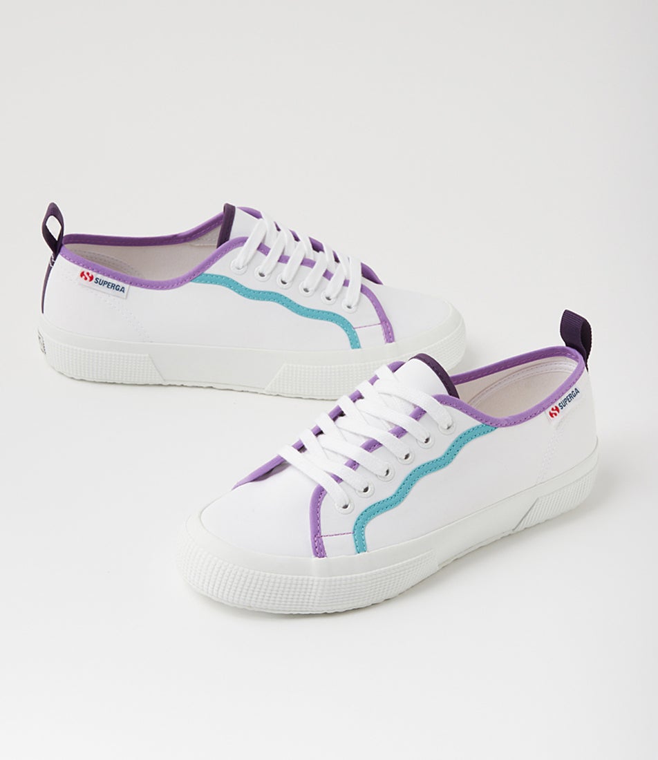 2750 Curly Binding White Fuchsia Green Canvas Lace Up Flats