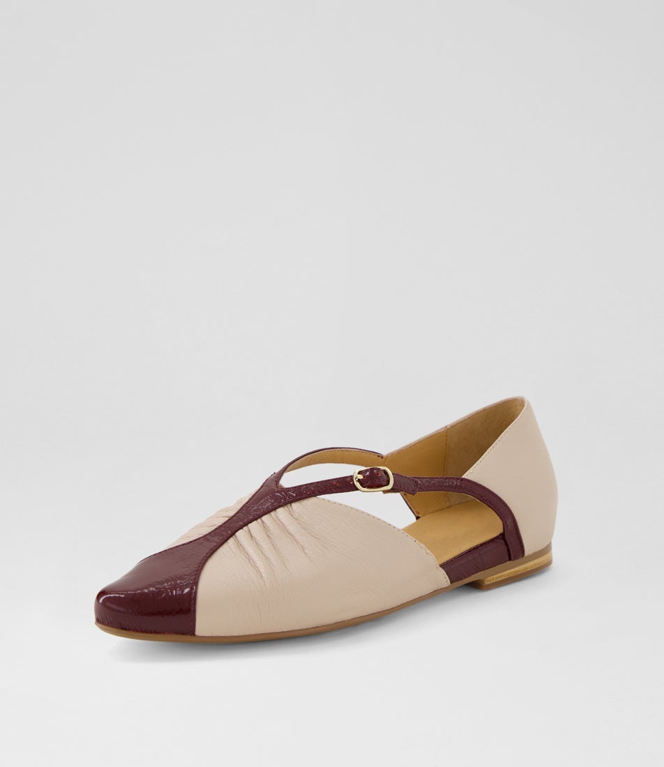 Sebba Wine Nude Patent Leather Flat Shoes