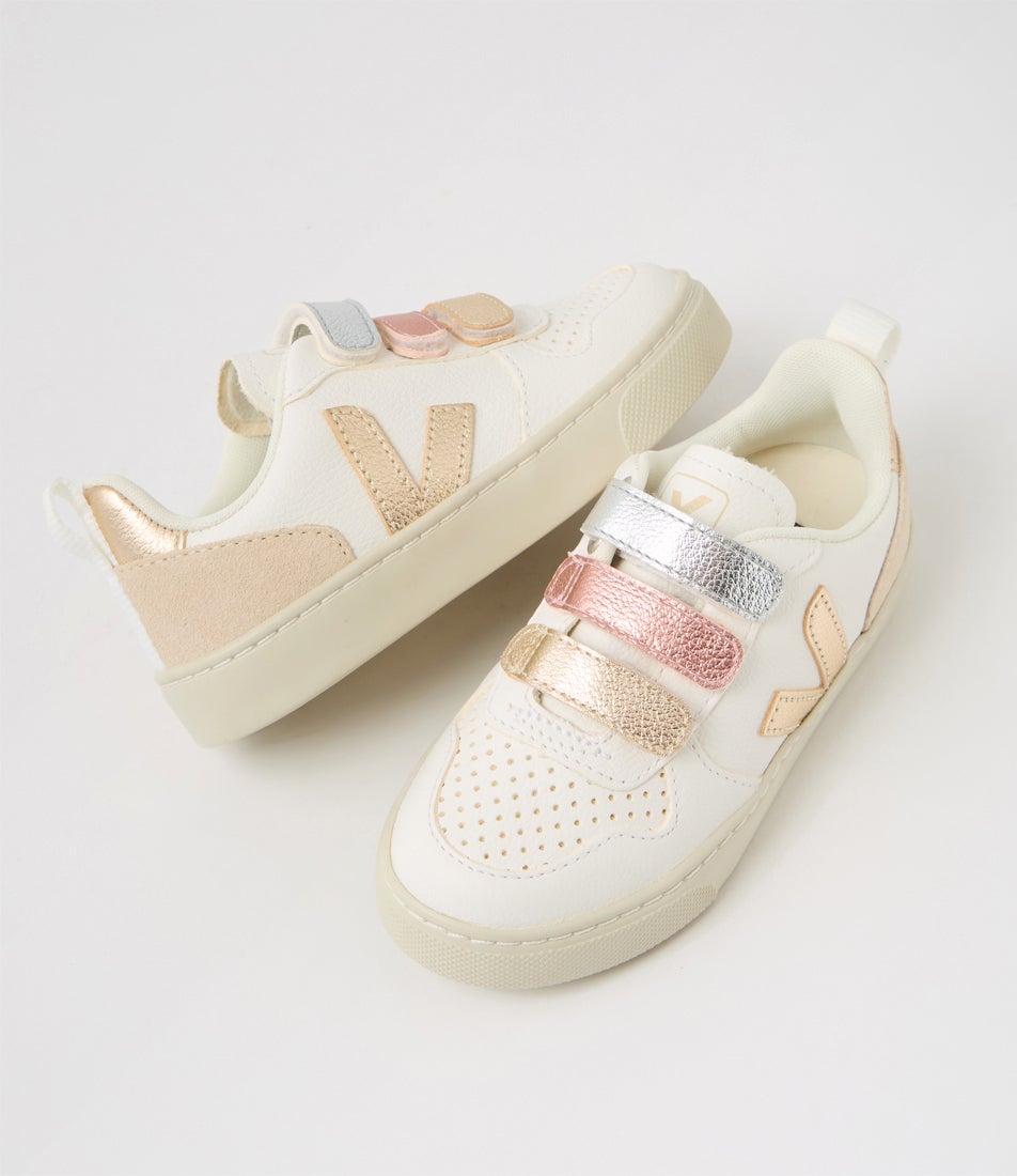 Small V 10 Jnr Multico Extra White Shiny Leather Sneakers